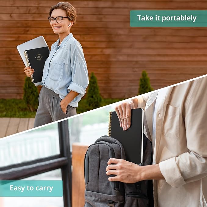 Taja 48 Pack of Meeting Notebook for Work Organization - Work notebook with action items, Meeting Minutes Planner Notebook, Perfect Office Supplies for Men & Women - Black