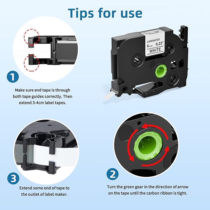 TZe-211 Compatible with Brother P Touch Label Tape 6mm 0.23 Inch Laminated Black on White 1/4 Inch TZe211 TZ-211 for Brother Label Maker PT-D220 PT-D210 PT-H110 PT-D400, 4 Pack