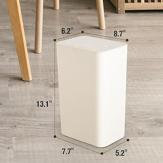 TrashAid 2 Pack Bathroom Trash Can with Lid, 2.6 Gallon / 10 Liter Small Garbage Can with Press Top Lid, Plastic Wastebasket with Pop-up Lids for Toilet, Office, Bedroom, Living Room, White