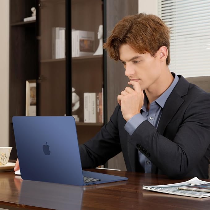 MOSISO Compatible with MacBook Air 13 inch Case 2025 2024 2023 2022 M4 A3240 M3 A3113 M2 A2681, Plastic Hard Shell&Keyboard Cover&Screen Film&Type C for MacBook Air 13.6 inch Case, Haze Blue