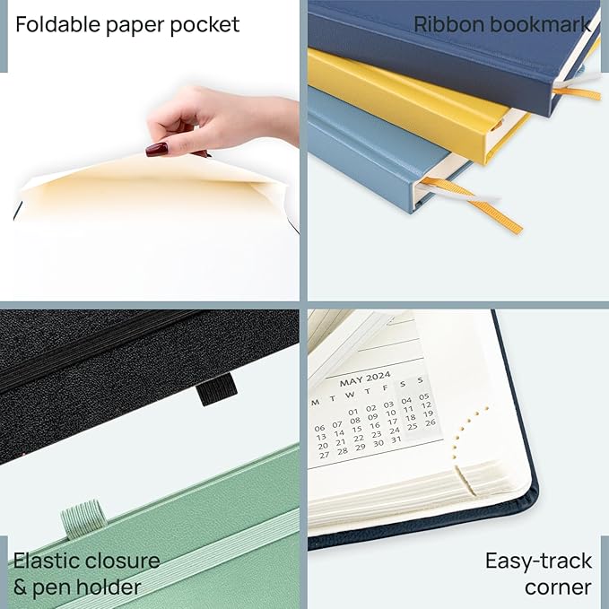 POPRUN 2026 Planner (Medium Size 8.5''x 6.5'' Hardcover) - Daily Weekly and Monthly Calendar Agenda 2026 Appointment Book with Hourly Time Slots, Monthly Tabs, 100 GSM - Pacific Green