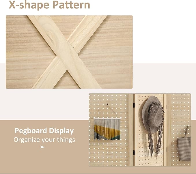 NicBex Room Divider 3 Panel Room Dividers with Pegboard Design Partition Room Dividers and Folding Privacy Screens 4.7 FT Wall Divider for Home, Office, Room Separation,45"W x 0.75"D x 57"H, Natural