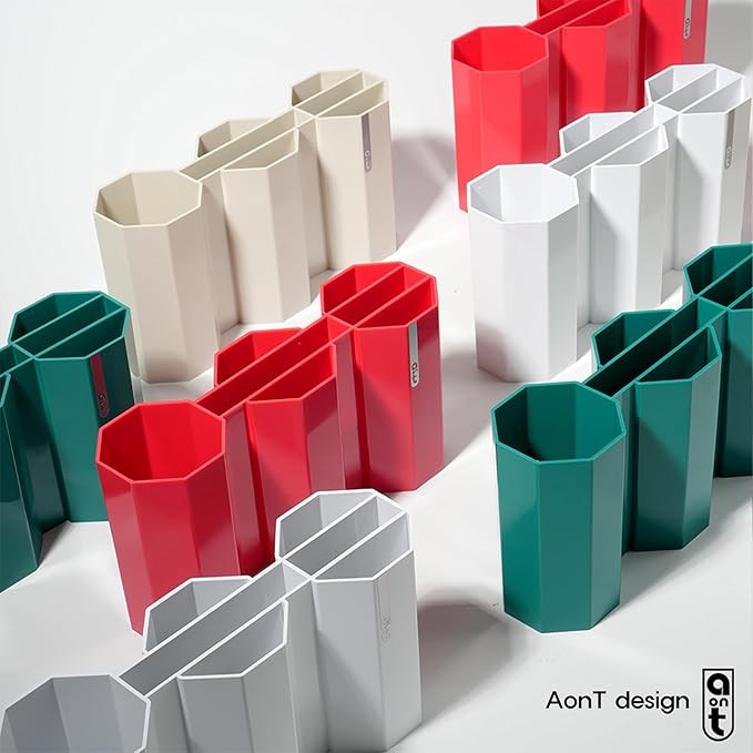 AonT Design Small Desk Organizer - Green Pen Tray & Holder (Multi-Compartment) (Made in Korea) – Modern Office Storage Supplies Organizer and Aesthetic Decor for Accessories