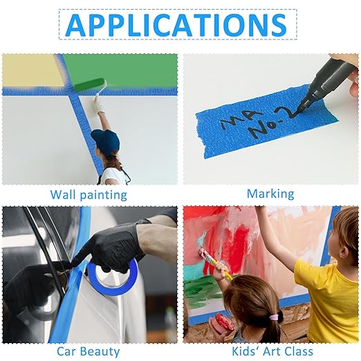 6 Rolls Blue Painters Tape Bulk 3 inch x 60 Yards, Total 360 Yd, Painters Masking Tape No Residue Wall Painting Tape Artist Tape Trim Edge Finishing Tape for Wall Painting Decoration DIY Supplies