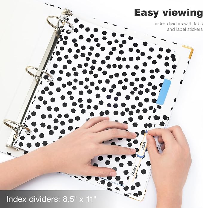 Ospelelf 3 Ring Binder, 2 Inch Letter Size (11" x 8.5") with 5 Tab Dividers, File Folder Labels and Low Profile Clipboards, Polka Dots Binder for School and Office Supplies