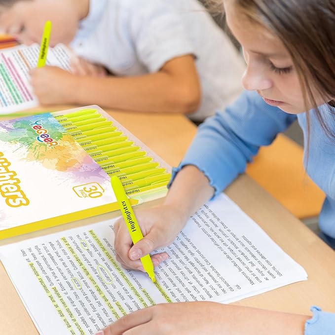 Highlighters Bulk - Quick-Dry No Bleed Markers for Office Classroom School Supplies Adults Kids Teachers Students (Yellow, 30)