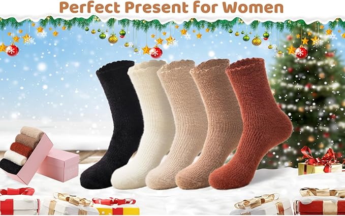 5 Pairs Fuzzy Soft Cozy Comfortable Socks for Women, Casual Sleep Comfy Socks, Perfect Warm Winter Gifts for Women