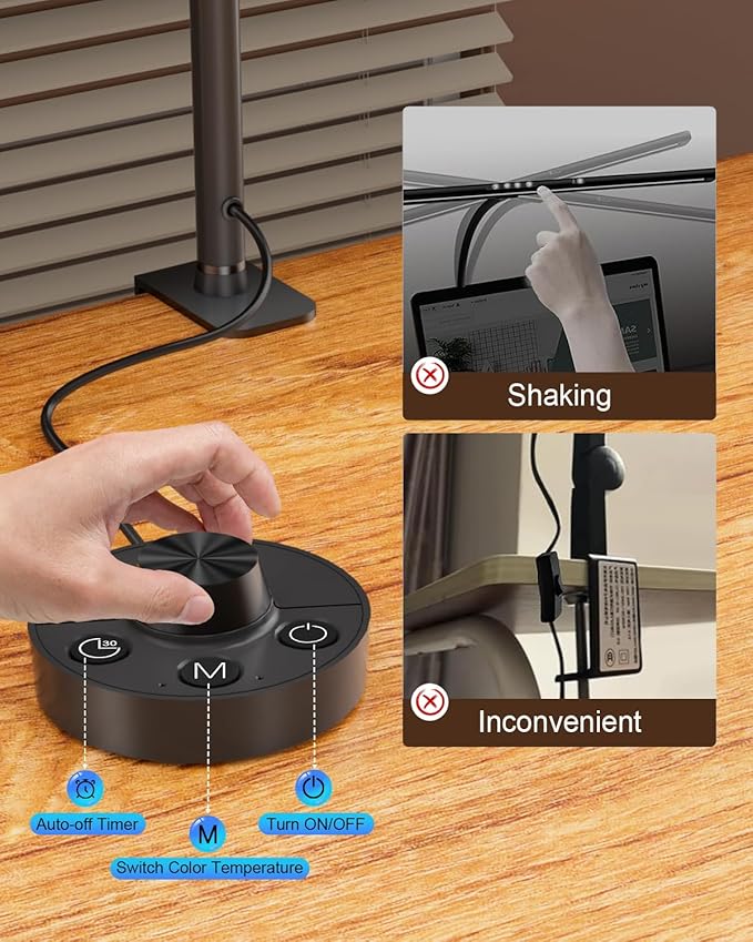 LED Desk Lamp with Clamp, 24W Ultra Architect Desk Lamp for Home Office, Stepless Dimming & Adjustable Gooseneck, Eye-Caring Light with USB Adapter for Reading, Study, Multi-Screen Setup (Black)