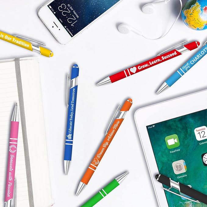 Personalized Pens Bulk, Custom Pens Design Text, Logo,Perfect for Corporate, Parties and Events,Customized Engraving Pen Gift with Stylus Tip, Black Ink