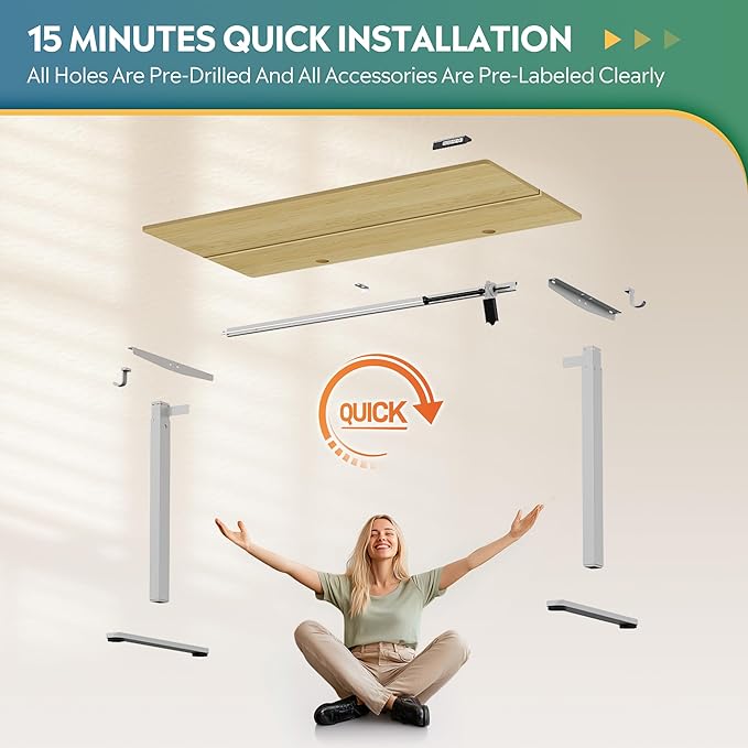 DEVAISE 48 Inch Electric Standing Desk, 3 Adjustable Height Stand up Desk for Home Office, Ergonomic Sit to Stand Desk with LED Touchscreen, Headphone Hook, 3 Memory Preset Computer Desk (Maple)