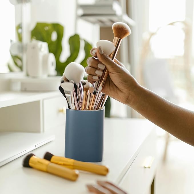 Pen Holder, 2 Pack Pencil Holder for Desk ,Ceramic Pencil Cup Desk Organizer, Makeup Brush Holder Cute, Stationery Accessories for Office, School, Home (Matte blue)