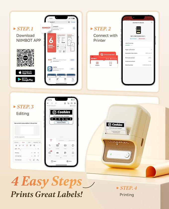 NIIMBOT B21 Label Maker, Thermal Label Printer, Portable Inkless Label Makers for Home/Office/Business, with 1 Pack 50x30mm White Label, Compatible with iOS & Android, (White)