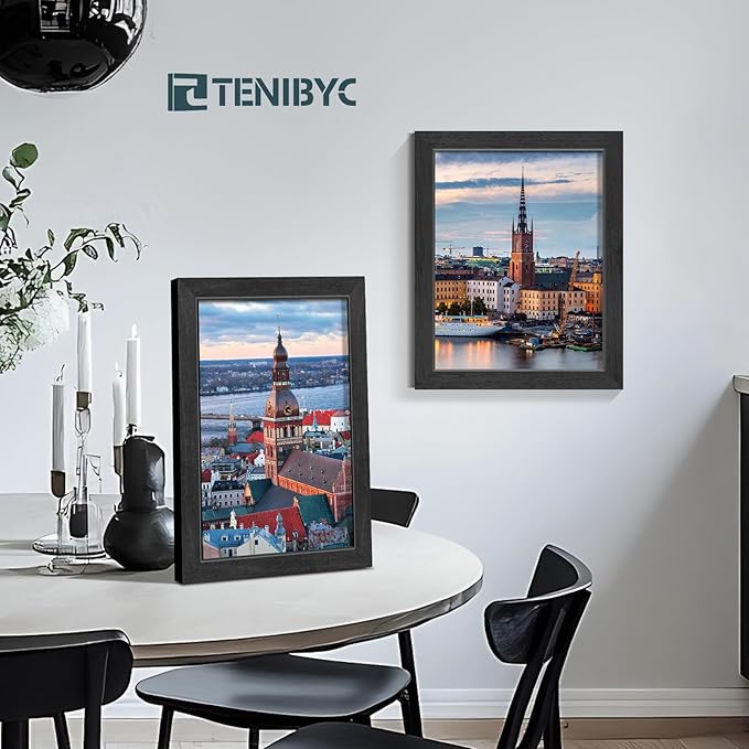 8.5x11 Picture Frames Set - 3 Pack - Black Solid Wood Poster Frame - Tempered Glass - Exclusive Woodgrain - Rooms, Offices, Gallery, Studio, and Hallway, Wall Display Decor