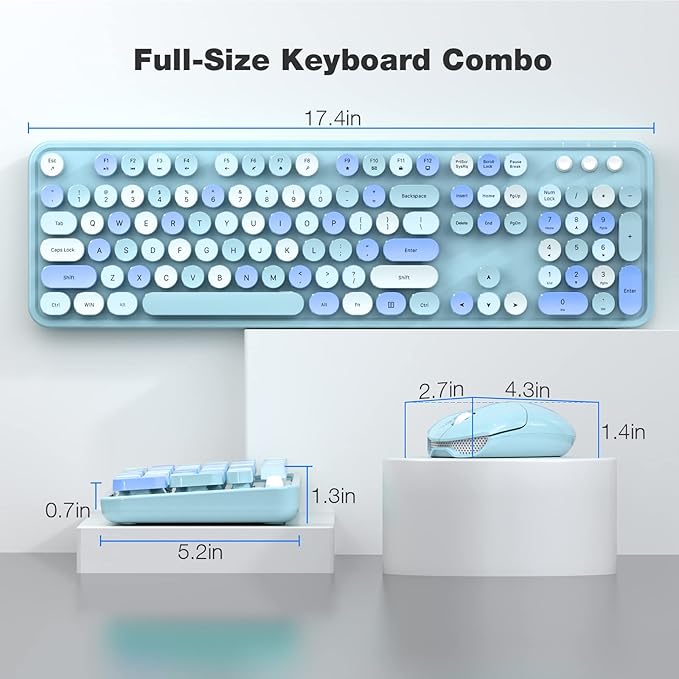 Wireless Keyboard and Mouse Combo, MOWUX Colorful Computer Full Size 2.4G Plug and Play Wireless Typewriter Keyboard and Mouse Set for Windows, Computer, Desktop, PC, Notebook (Blue Colorful)