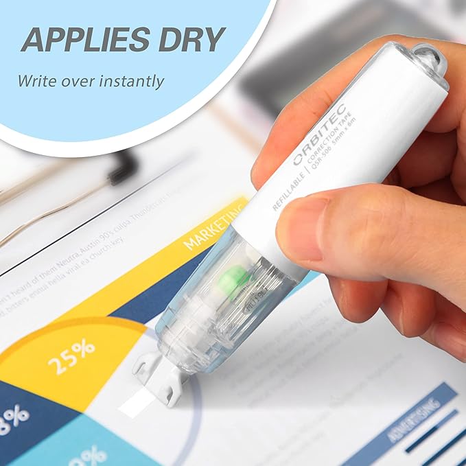 Refillable Retractable Quick Dry White Correction Tape,Mini Small Aesthetic Cute Correction Tape, with Easy to Use Kawaii Pen Shaped Applicator,for School Office Supplies