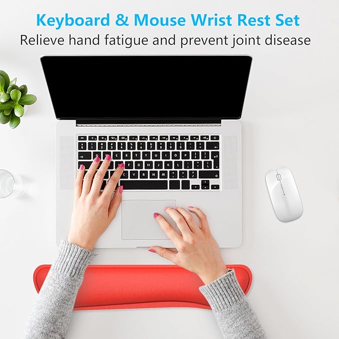 Dapesuom Enlarge Keyboard Wrist Rest, Cute Memory Foam Keyboard Wrist Cushion for Computer Desk Mats Support, Typing Pain Relief Ergonomic Mouse Pad Rests with Non-Slip Base for Gaming, Laptop, Red