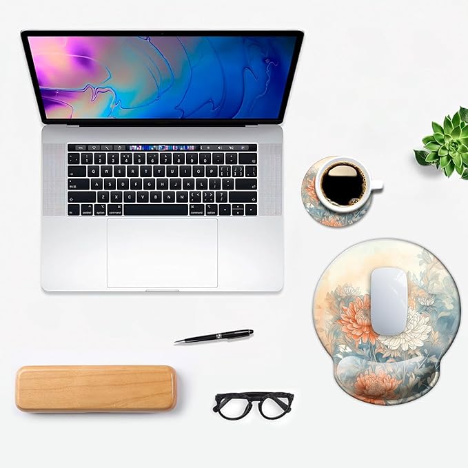 Ergo Comfort Gel Wrist Rest Mouse Pad-Ergonomic Office Mousepad with Wrist Support-Non-Slip, Design Desk Accessories Mat for Home&Game Decor Japanese Floral