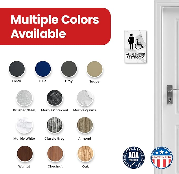 Promot All Gender Handicap Bathroom Sign – ADA Braille Restroom Sign for Business, Self-Adhesive, 9" x 6", Commercial Door Signage, Office Wall Decor - Marble Quartz