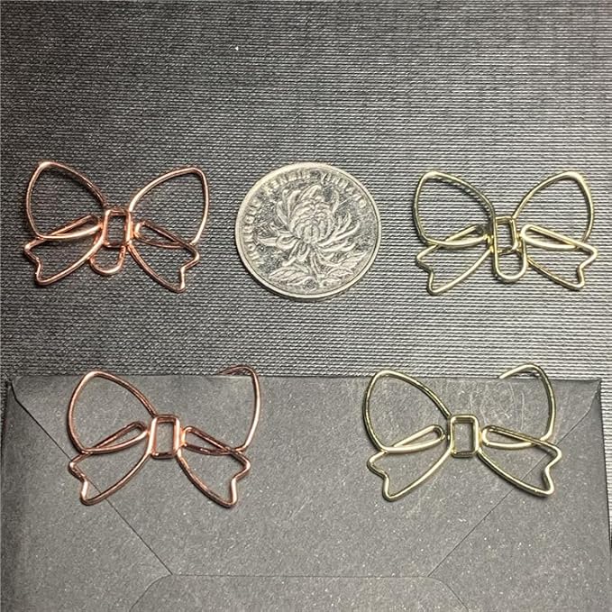 OWLFAVO Bowknot Shape 40pcs Paper Clips with Clear Box, Rose Gold and Yellow Gold, Funny Cute Paperclips Bookmarks Planner Clips for Fun Office Supplies School Gifts Wedding Decoration