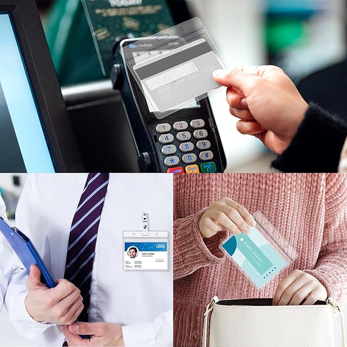 300 Pack Extra Thick Horizontal ID Badge Holder, Name Badge Holder, Name tag Holder with Waterproof Type Resealable Zip