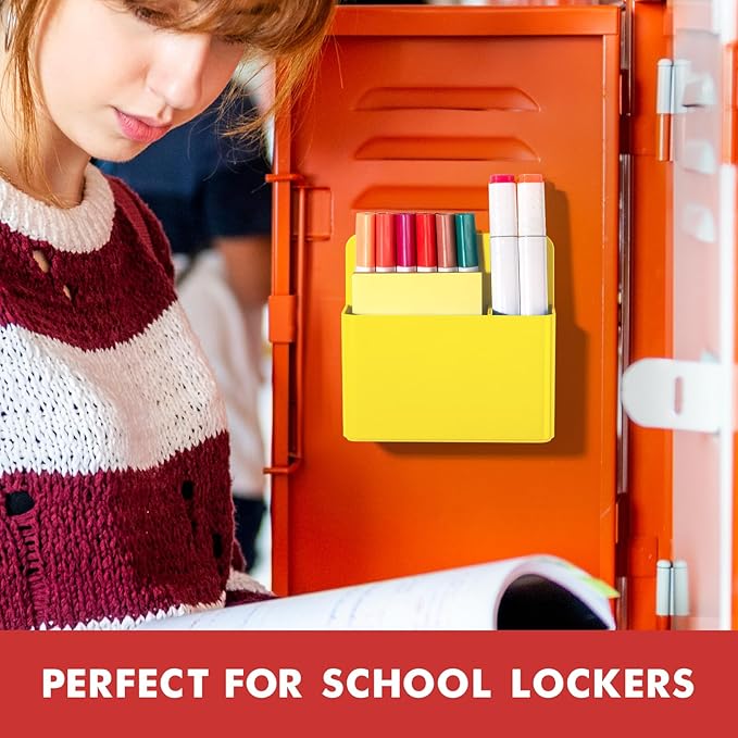 BEYGORM 2 Pack Plastic Magnetic Pen Holder for Refrigerator, Dry Erase Marker Holder for Whiteboard,Magnet School Locker Organizer Accessories, Pencil Cup, Pen Caddy, Classroom Organization(Yellow)