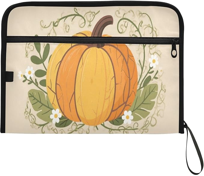 Orange Pumpkin and Leave Expanding File Organizer with 13 Pockets Accordion File Folders with Labels,Portable Document Paper Bill Receipt Organizer,Home College School Office Supplies, Letter S