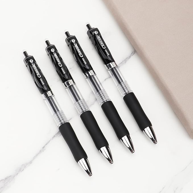 Classic Retractable Gel Roller Pens, 0.7mm Fine Point Black Ink (Black - 36 Packs)