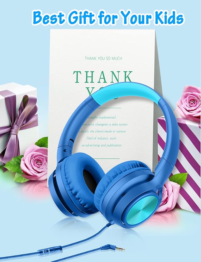 Kids Headphones with Microphone, Wired Over Ear Headsets with Limited Volume 85dB/ 94dB for Boys Girls Teens Children Online School/Travel/iPad/Tablet/Cellphone