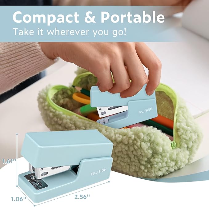 Mini Stapler with 830 Staples, Small Cute Desk Staplers, 25 Sheet Capacity, Blue