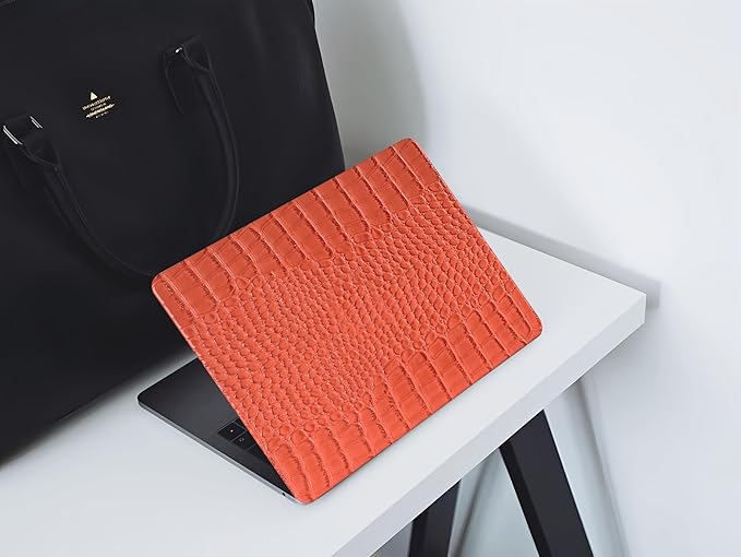 KEROM Compatible with Crocodile MacBook Air 13 inch Case 2021 2020 2019 2018 M1 A2337 A2179 A1932, Textured Elegant Luxury Aligator Skin Snakeskin PU Leather Hard Shell & Keyboard Cover, Orange