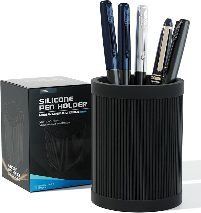 Aesthetic Pen Holder For Desk, Modern Silicone Pencil Holder, Stylish Office Desk Decor, Made of 5 mm Thickened Premium Silicone, Office Desk Organizer And Accessories (Black)