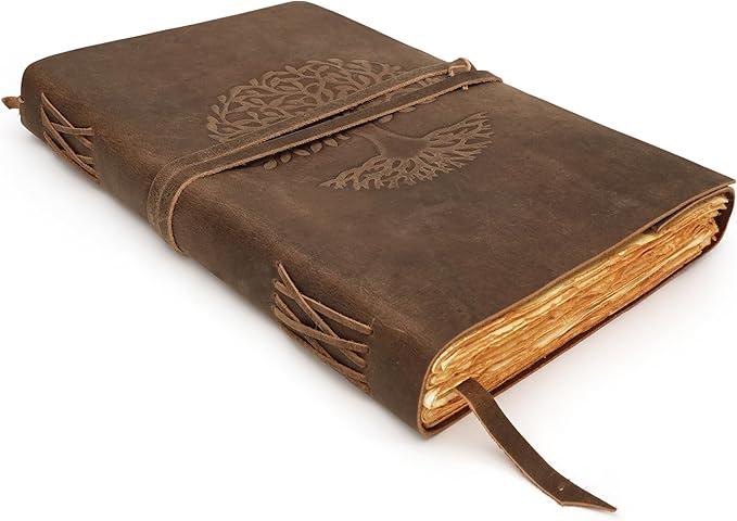 LUXEORIA Tree Of Life Leather Journal for Women and Men, Handcrafted Leather Journal for Writing Womens, Sketchbook, Travel Diary with Unlined Deckle Paper, Distressed Brown 8x13
