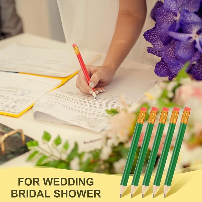 MECCANIXITY Golf Pencils with Erasers, 4" HB Mini Half Pencils Pre Sharpened Small Pens for Wedding Bridal Shower Game Office Writing Drawing(Green, Pack of 20)