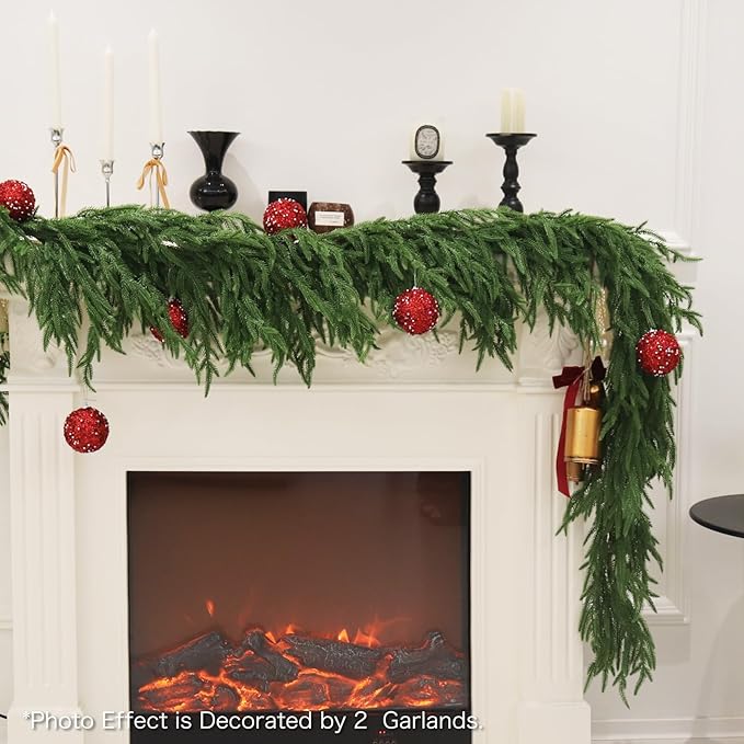 12FT Christmas Garland Norfolk Pine Garland Real Touch Artificial Greenery Garland for Mantle Fireplace Table Indoor Outdoor Holiday Decortions (Dark Green)