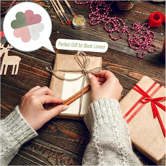 Personalized Leather Heart Bookmark, 26 Letters Customized Corner Book Mark for Reading Women, Book Marker with Initials,Cute Gifts (Red+Light Pink, D)