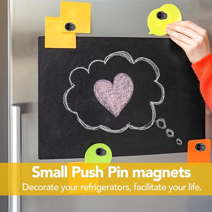 LOVIMAG Refrigerator Magnets, 56 Pcs Fridge Magnets Black Strong Magnets for Whiteboard, Small Neodymium Magnets for Fridge, Push Pins Magnets Ideal for Kitchen Magnets, Office Magnets, Map Decorative