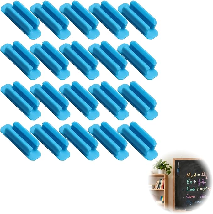 20Pcs Pencil Holder for Desk, Adhesive Pen Holder with Extra Sticky Tape, Silicone Marker Clip for Classroom Clipboard Wall Office Accessories, Teacher Supplies (Blue)