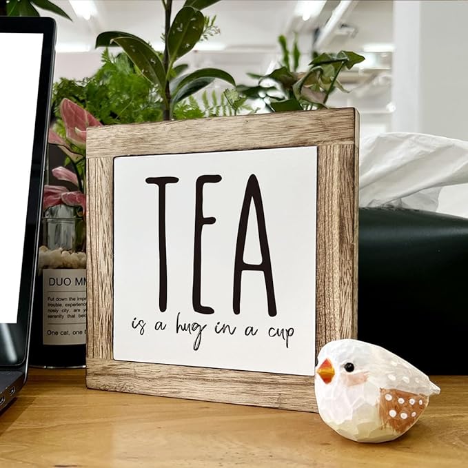 Tea is A Hug in A Cup, Wooden Box Signs for Home Decor, Rustic Wooden Table Sign, Teas Bar Decors, Teas Station Wood Decors, Farmhouse Kitchen Decor for Shelf, Tea Lover Gift