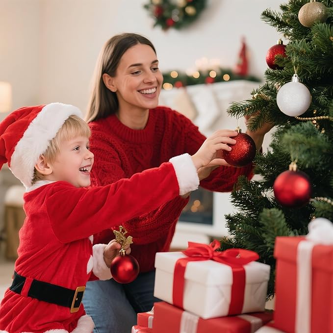 Christmas Tree Decorations Ornament Set, 60ct 2.36 Inches Red Green and White Shatterproof Christmas Ball Ornaments, Hanging Ball for Xmas Holiday Wedding Party Decor