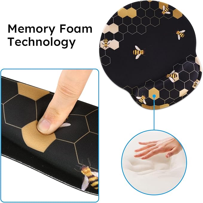 iCasso Desk Mat, Gaming Mouse Pad Wrist Support Set,4in1 XXL Large Mousepad + Keyboard Wrist Rest+Mouse Wrist Rest+Coaster Set with Ergonomic Design for Home Office Table Computer-Honeycomb