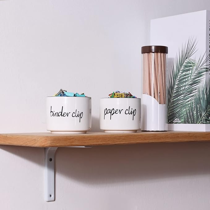 ONTUBE Ceramic Paper Clip Holder and Binder Clip Holder Set Dispenser Organizer for Desk (White)