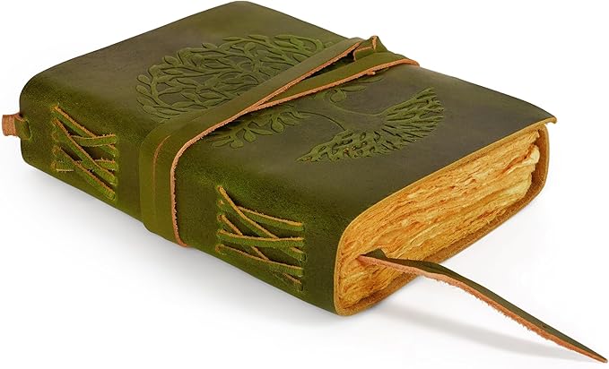 LUXEORIA Tree Of Life Leather Journal for Women and Men, Handcrafted Leather Journal for Writing Womens, Sketchbook, Travel Diary with Unlined Deckle Paper, Mint Green 6x8