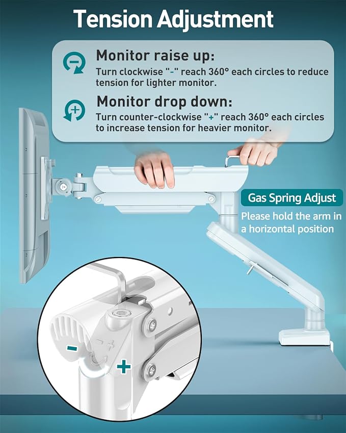 Single Monitor Desk Mount, 13-32 inch Adjustable Gas Spring Monitor Arm, Computer Monitor Stand Holder with Clamp and Grommet Base, Fits 4.4 to 22lbs Screens, VESA Mount Bracket, White, Freelift Pro