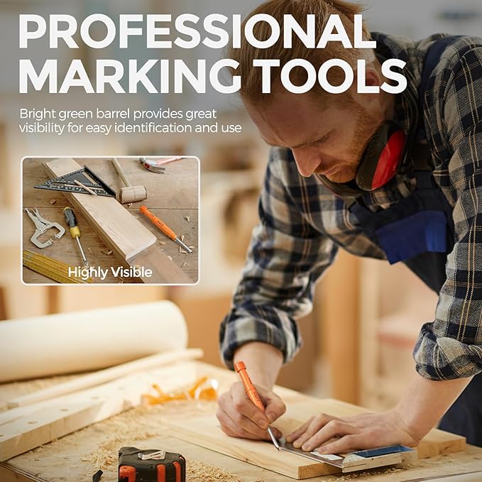 Nicpro CP3000 Carpenter Pencil with Sharpener, 2.8mm Mechanical Pencils with 19 Refill, Deep Hole Marker for Construction, Heavy Duty Woodworking Pencil, Carpenter Tools for Architect Marking (Orange)