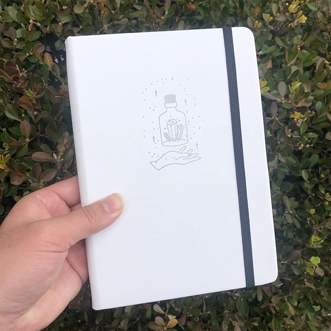 BUKE Dotted Journal A5 Hardcover Notebook- 160 Dot Grid Pages 150g Black Paper - Black PU Leather Hardcover 5.75" x 8.5" and Gift Box Mystery Bottles (BKB-2)