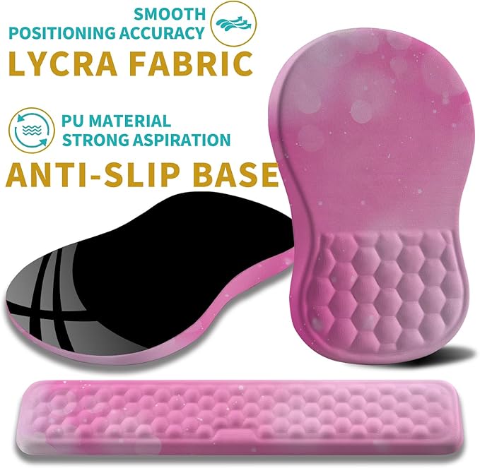 Hokafenle 2 in 1 Ergonomic Mouse Pad Wrist Support & Wrist Rest for Computer Keyboard Set, with Relieve Carpal Tunnel Pain Massage Bulge and Full Memory Gel Design (2In1 Set, Sweet Pink)