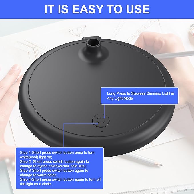 LED Desk Lamp for Home Office,3 Light Colors,Table Lamp,Dimmable Reading Light for Bedside Small Desk Lamp for College Dorm Room,Bedroom Desk Light