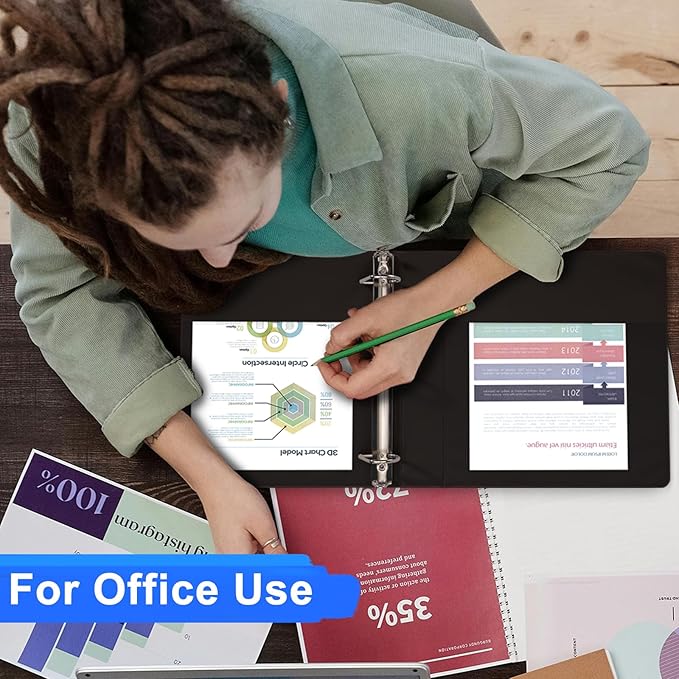 Comix Sturdy 1.5 Inch D-Ring Binders, 1.5'' 3 Ring Binder with Clear View Cover, 1-1/2 Inch Rings Holds 350 Sheets of 8.5" x 11" Paper, 6 Packs (Black)