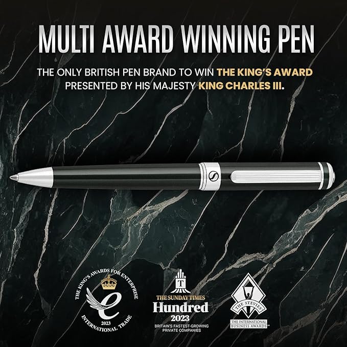 Scriveiner Black Green Ballpoint Pen - Black Green Luxury Pen, Chrome Finish, Schmidt Black Refill, Best Ball Pen Gift Set for Men & Women, Professional Executive Office, Nice Designer Pen