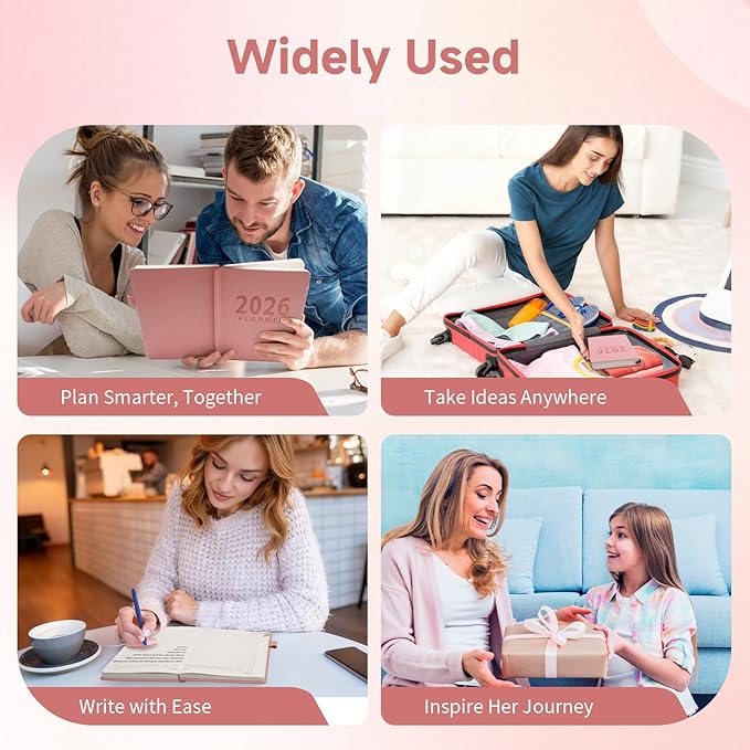 Picoway 2026 Planner A5 400 Pages Pink - Weekly and Monthly Daily Calendar with Thick Paper, One Full Page Per Day Planners from Jan. 2026 - Dec. 2026, Hardcover Notebook ,8.3" x 5.7"